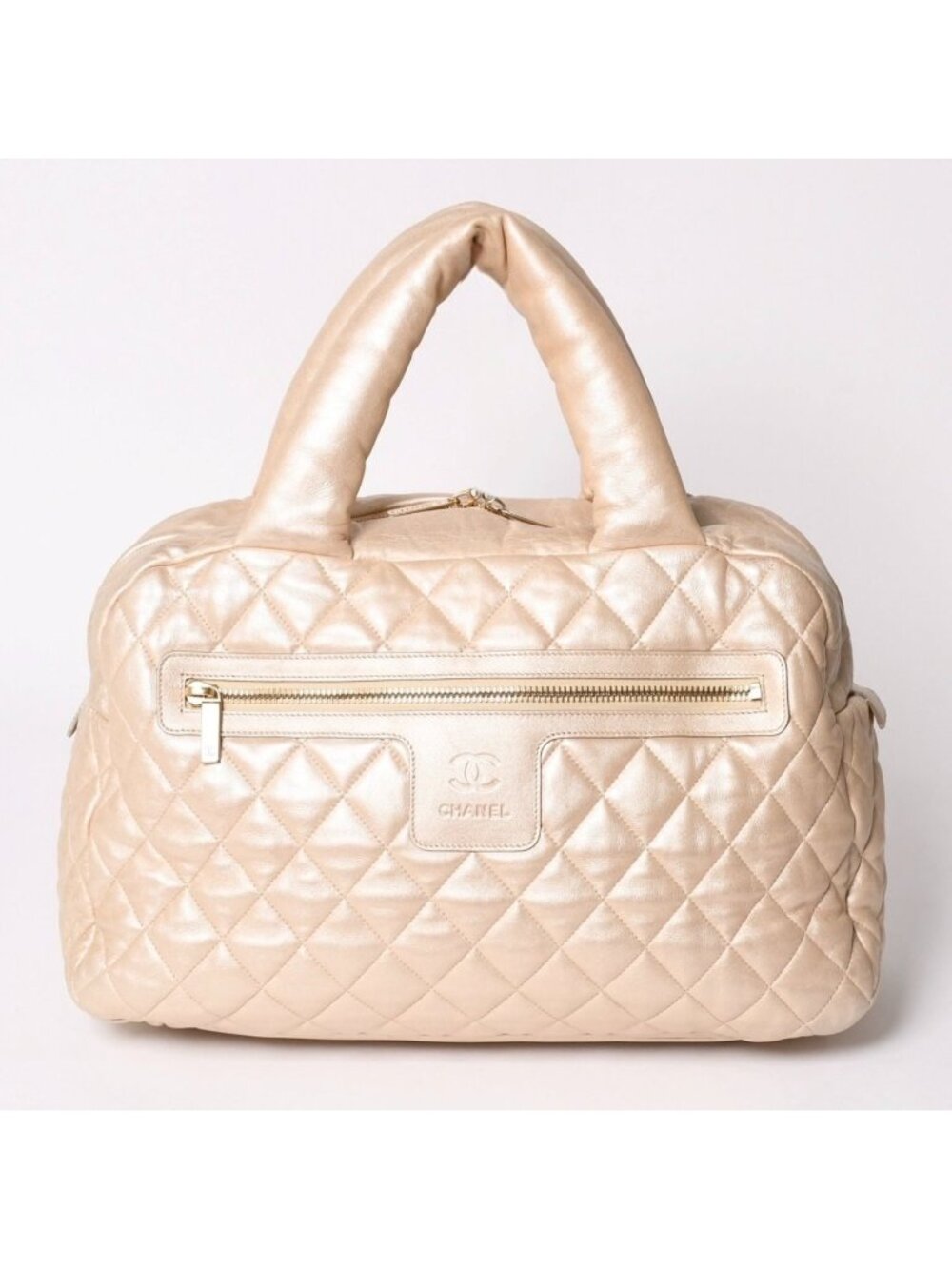 Chanel Coco Cocoon Handbag CC Logo Nylon Beige Bordeaux Gold